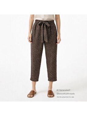 Carly Jean M Brown Tan Tie Waist Crop Pants Boho Minimalist